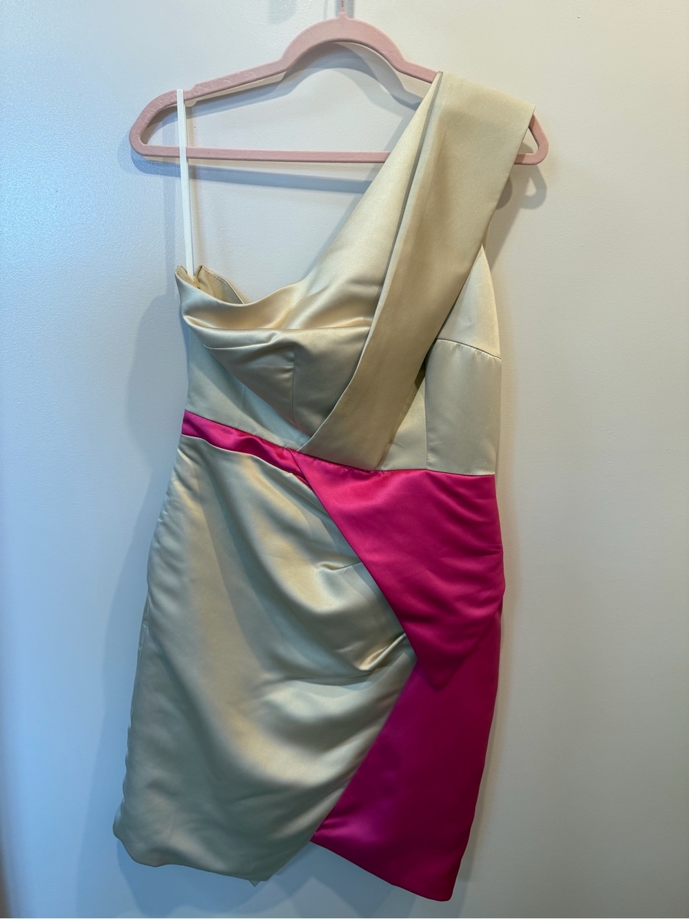 Satin One-Shoulder Pink & Cream Cocktail Dress